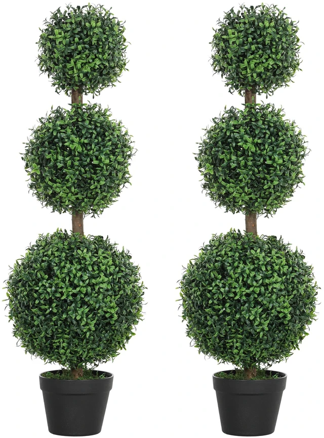 Main image of Artificial Plants Topiary Ball Shaped Boxwood Trees in Pot Set Fake Plants for Indoor Outdoor Front Decor, 40 Inch