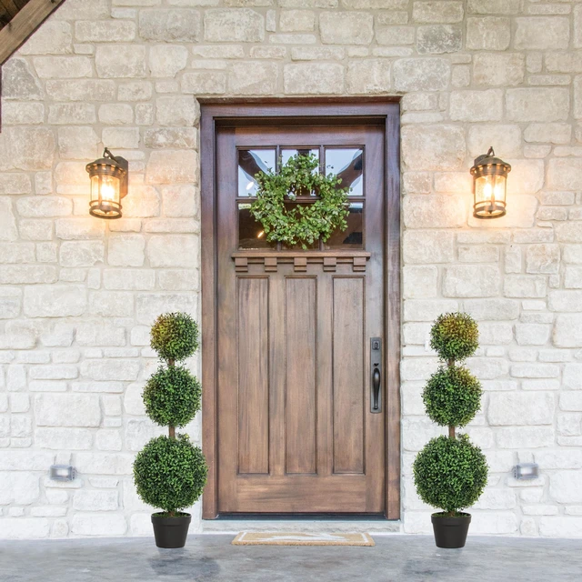 Alt view image 3 of 7 - Artificial Plants Topiary Ball Shaped Boxwood Trees in Pot Set Fake Plants for Indoor Outdoor Front Decor, 40 Inch