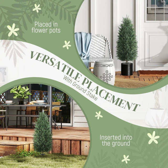 Alt view image 4 of 7 - 43.3 Inch Set Artificial Topiary Cedar Trees, Indoor Outdoor Faux Shrubs Plants Resistant Realistic Artificial Bushes