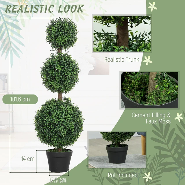 Alt view image 6 of 7 - Artificial Plants Topiary Ball Shaped Boxwood Trees in Pot Set Fake Plants for Indoor Outdoor Front Decor, 40 Inch