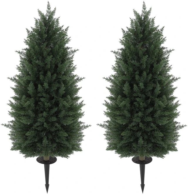 Main image of 43.3 Inch Set Artificial Topiary Cedar Trees, Indoor Outdoor Faux Shrubs Plants Resistant Realistic Artificial Bushes