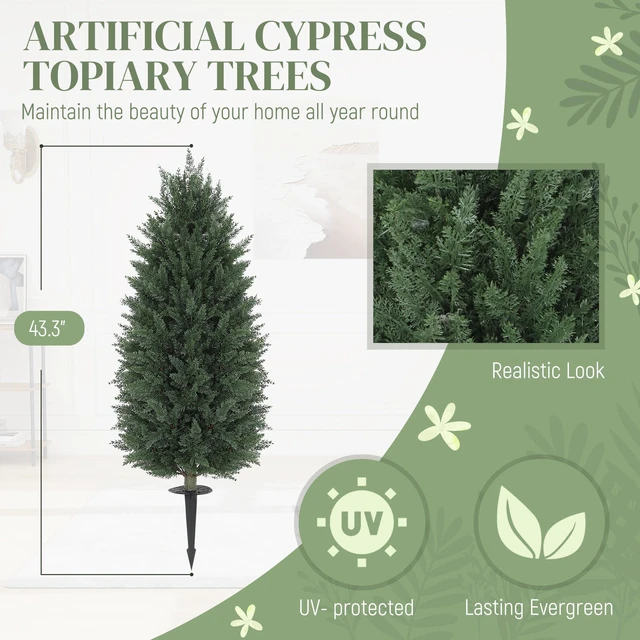 Alt view image 6 of 7 - 43.3 Inch Set Artificial Topiary Cedar Trees, Indoor Outdoor Faux Shrubs Plants Resistant Realistic Artificial Bushes