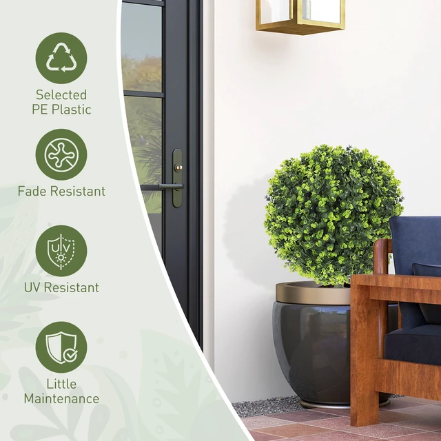 Alt view image 3 of 7 - Outdoor Faux Plants, Artificial Boxwood Topiary Ball Bush Inchwith Integrated Ground Stake Indoor Outdoor Resistant