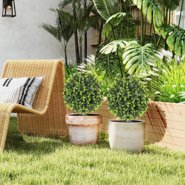 Alt view image 2 of 7 - Outdoor Faux Plants, Artificial Boxwood Topiary Ball Bush Inchwith Integrated Ground Stake Indoor Outdoor Resistant