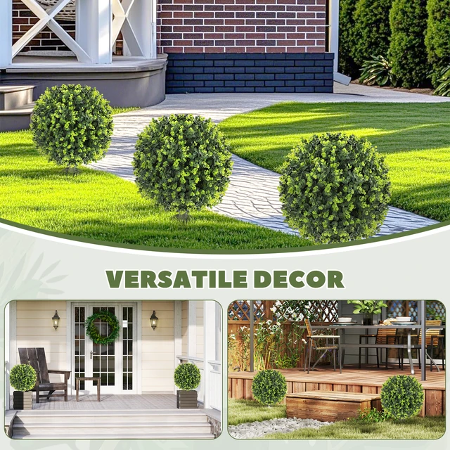 Alt view image 4 of 7 - Outdoor Faux Plants, Artificial Boxwood Topiary Ball Bush Inchwith Integrated Ground Stake Indoor Outdoor Resistant