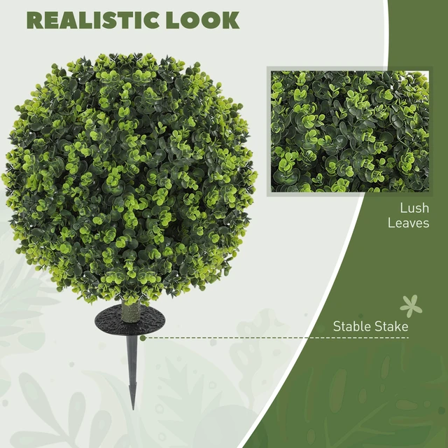 Alt view image 6 of 7 - Outdoor Faux Plants, Artificial Boxwood Topiary Ball Bush Inchwith Integrated Ground Stake Indoor Outdoor Resistant