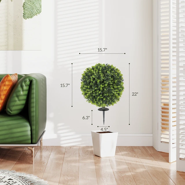 Alt view image 7 of 7 - Outdoor Faux Plants, Artificial Boxwood Topiary Ball Bush Inchwith Integrated Ground Stake Indoor Outdoor Resistant