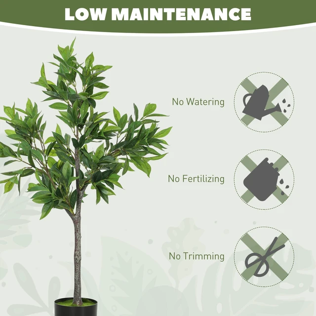 Alt view image 4 of 7 - Lifelike Artificial Laurel Tree, Fake Tree with Leaves and Flocked Soil Potted Fake Plant for Decor, Grey Green, Paper