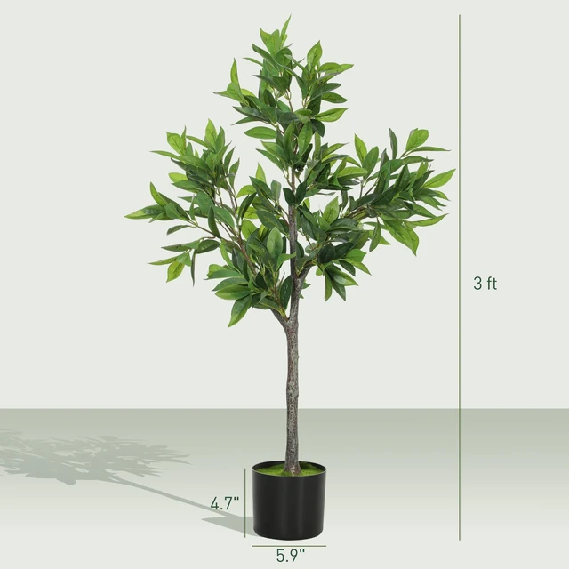Alt view image 7 of 7 - Lifelike Artificial Laurel Tree, Fake Tree with Leaves and Flocked Soil Potted Fake Plant for Decor, Grey Green, Paper
