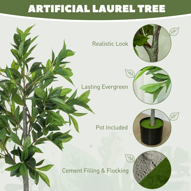Alt view image 6 of 7 - Lifelike Artificial Laurel Tree, Fake Tree with Leaves and Flocked Soil Potted Fake Plant for Decor, Grey Green, Paper