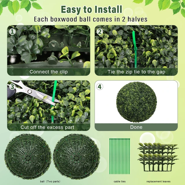 Alt view image 5 of 7 - Artificial Topiary Balls Outdoor Faux Boxwood Large Decorative Spheres for Garden Front Patio Planter Decoration, 2 pcs