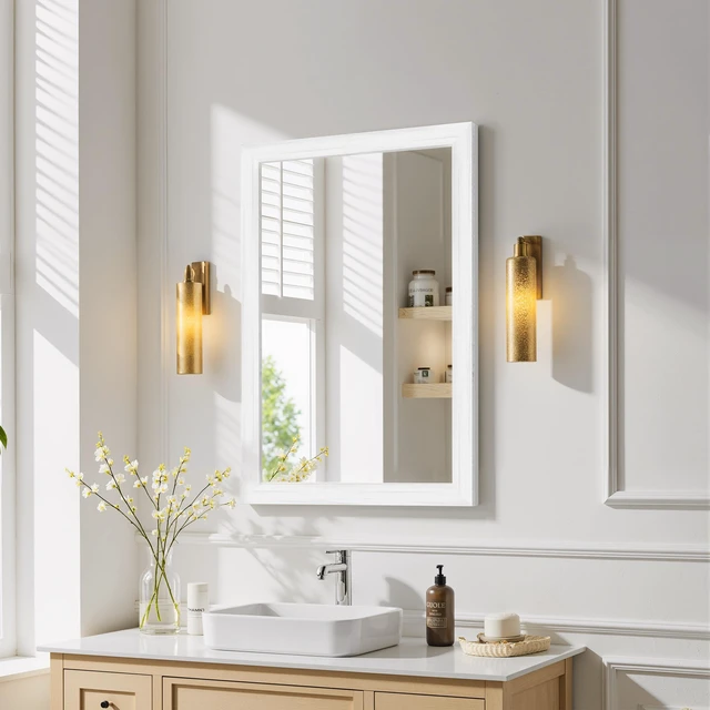 Main image of 20 Rectangle Effect Wall-Mounted Mirror, White, Glass