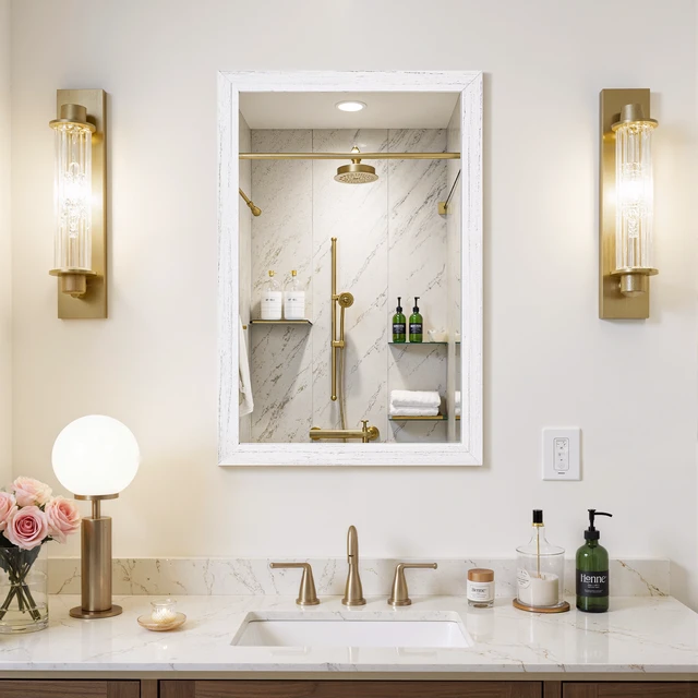 Alt view image 5 of 5 - 20 Rectangle Effect Wall-Mounted Mirror, White, Glass