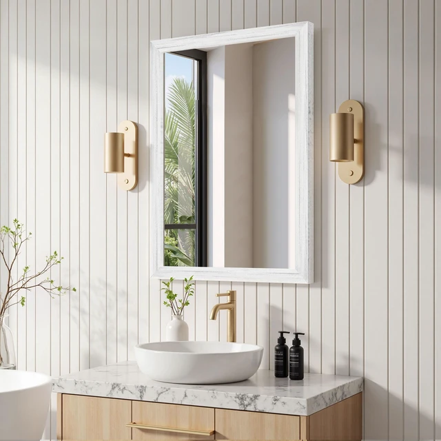 Main image of 22 Rectangle Effect Wall-Mounted Mirror, White, Glass