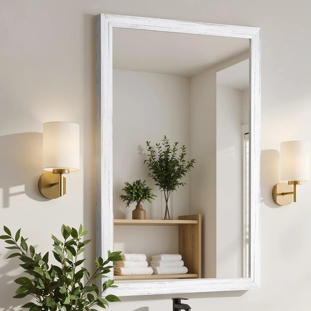 Main image of 24 Rectangle Effect Wall-Mounted Mirror, White, Glass