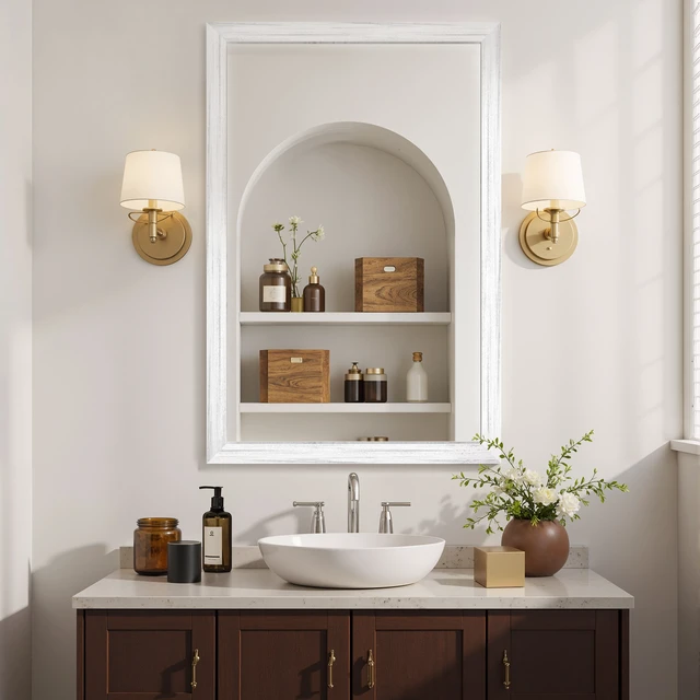 Alt view image 4 of 5 - 24 Rectangle Effect Wall-Mounted Mirror, White, Glass
