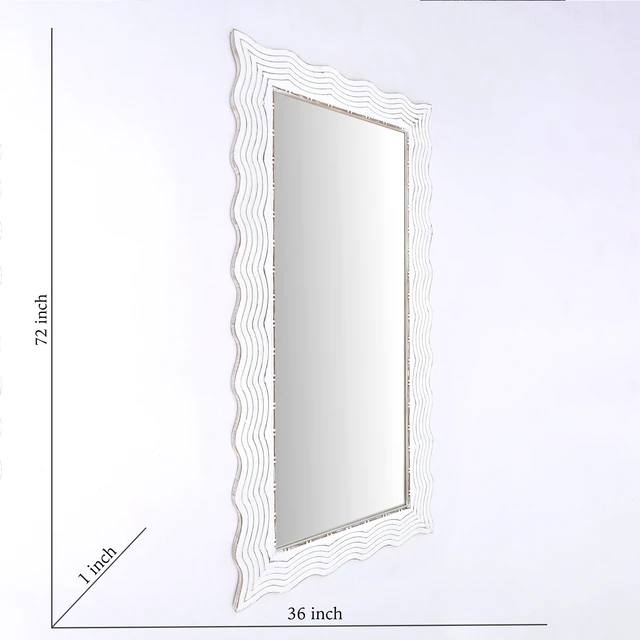 Alt view image 4 of 6 - Solid Handcarved Wave Design Rectangle Mirror Inchx, Antique White, Wood and Glass, Wall Mirrors