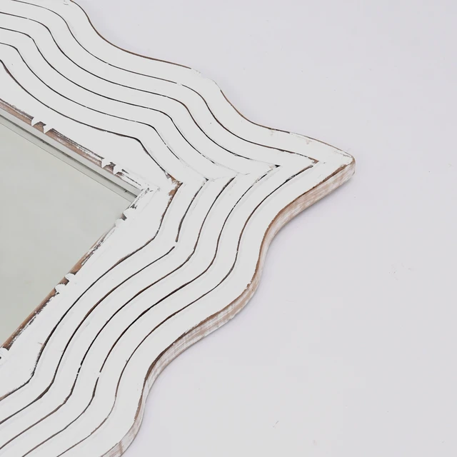 Alt view image 5 of 6 - Solid Handcarved Wave Design Rectangle Mirror Inchx, Antique White, Wood and Glass, Wall Mirrors