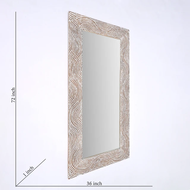Alt view image 4 of 6 - Solid Handcarved Rectangle Mirror Inchx, Antique White, Wood and Glass, Wall Mirrors