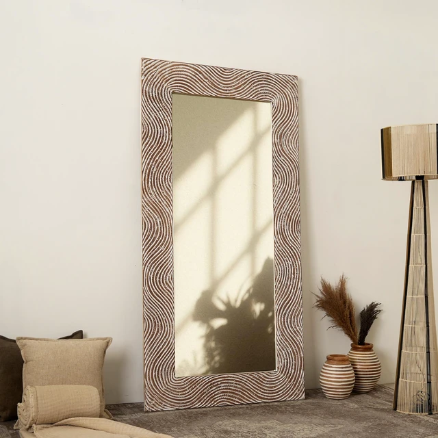Main image of Solid Handcarved Rectangle Mirror Inchx, Antique White, Wood and Glass, Wall Mirrors