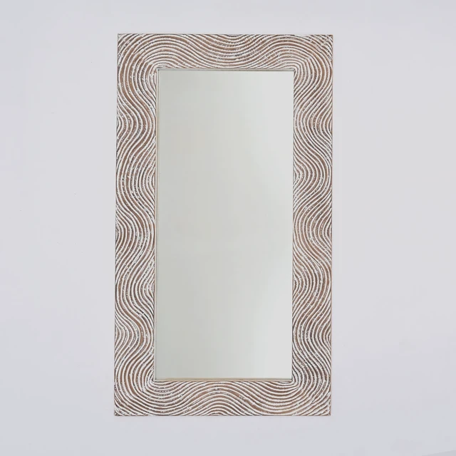 Alt view image 3 of 6 - Solid Handcarved Rectangle Mirror Inchx, Antique White, Wood and Glass, Wall Mirrors
