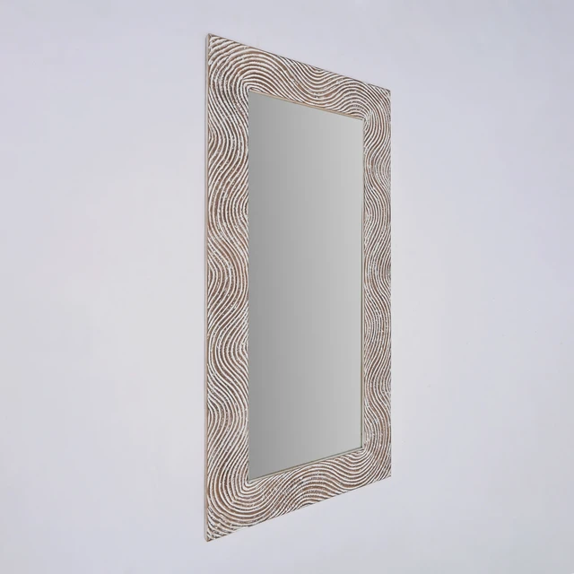 Alt view image 2 of 6 - Solid Handcarved Rectangle Mirror Inchx, Antique White, Wood and Glass, Wall Mirrors