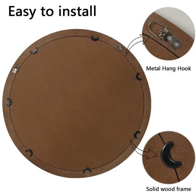 Alt view image 7 of 7 - Round Decorative Wall Mirror with Woven Rattan Textured Frame, Accent Mirror for Vanity Living Easy Wall Mount Design