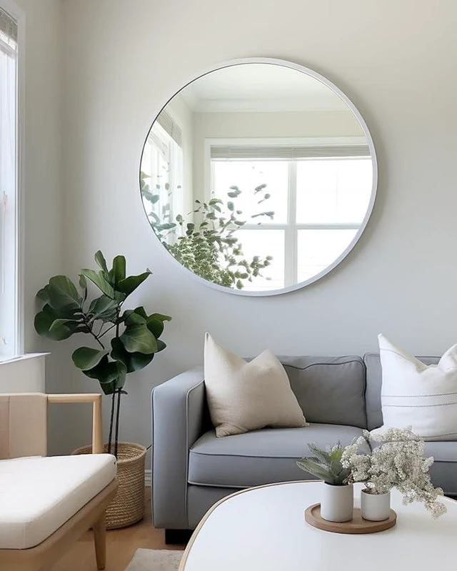 Alt view image 2 of 7 - 42 Inch Silver Metal Framed Round Bathrrom Mirror for Wall, Aluminium, MDF and Mirror