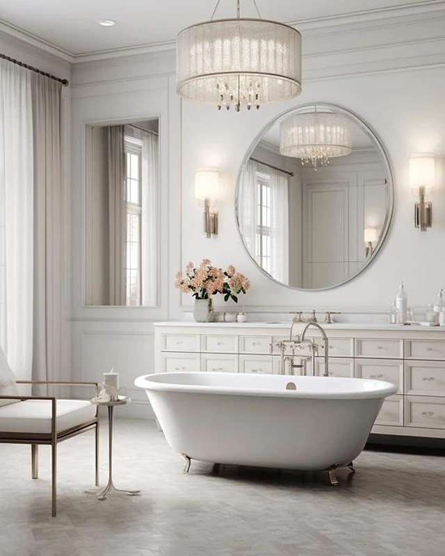 Alt view image 3 of 7 - 42 Inch Silver Metal Framed Round Bathrrom Mirror for Wall, Aluminium, MDF and Mirror