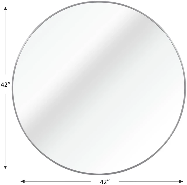 Alt view image 4 of 7 - 42 Inch Silver Metal Framed Round Bathrrom Mirror for Wall, Aluminium, MDF and Mirror
