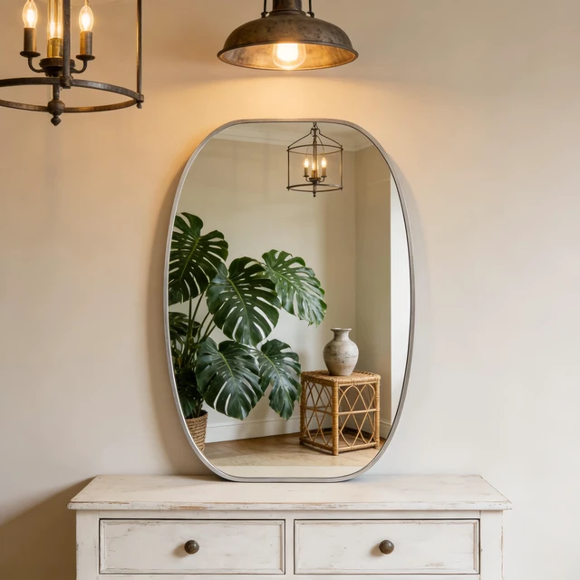 Main image of 20 30 in Silver Metal Framed Oval Vanity Bathrrom Mirror for Wall, Aluminium and Tempered Glass, Mirrors