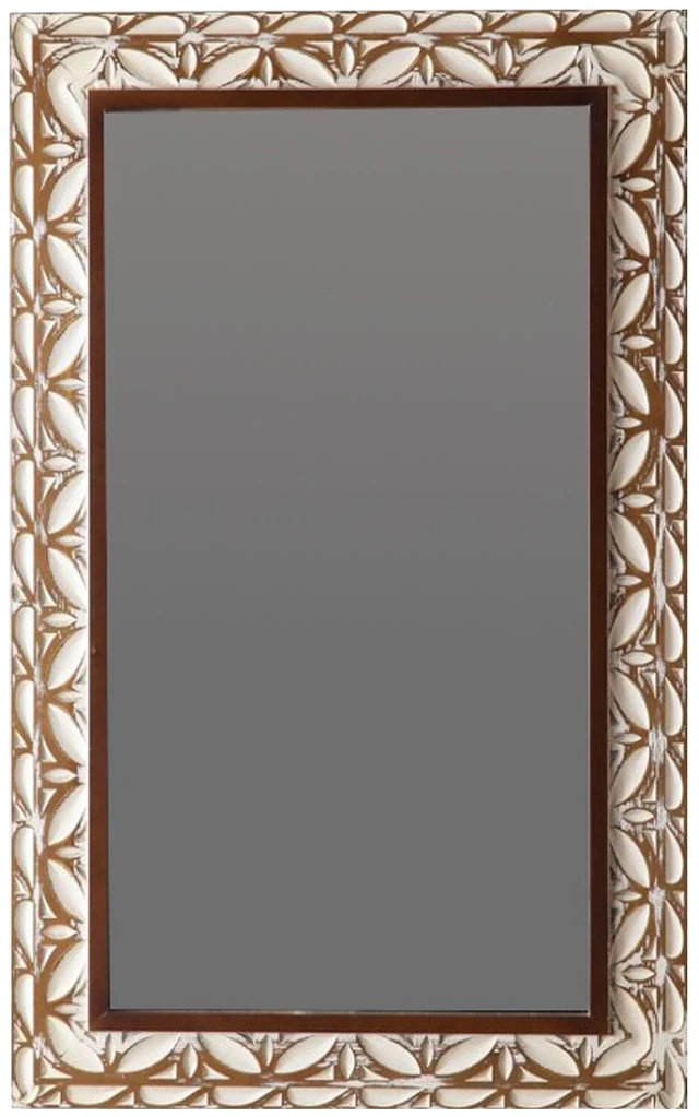 Alt view image 7 of 7 - ×47.24 Inch Rectangular Carved Leaf Wall Mirror, Distressed Two Tone MDF Framed Silver Vanity Mirror Bohemian Ornate