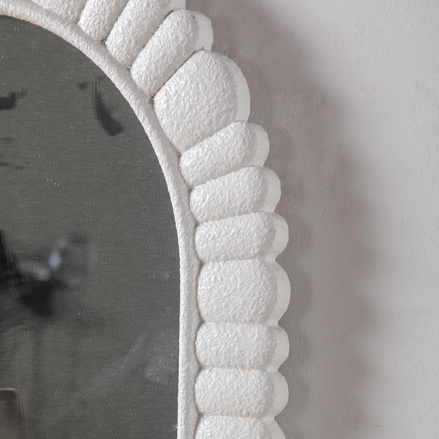 Alt view image 5 of 7 - Inch Oval Scalloped Wall Mirror, Textured MDF Framed Vanity Mirror Wabi Sabi Petal Frame Decorative Wall Vertical Mount
