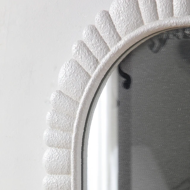 Alt view image 4 of 7 - Inch Oval Scalloped Wall Mirror, Textured MDF Framed Vanity Mirror Wabi Sabi Petal Frame Decorative Wall Vertical Mount
