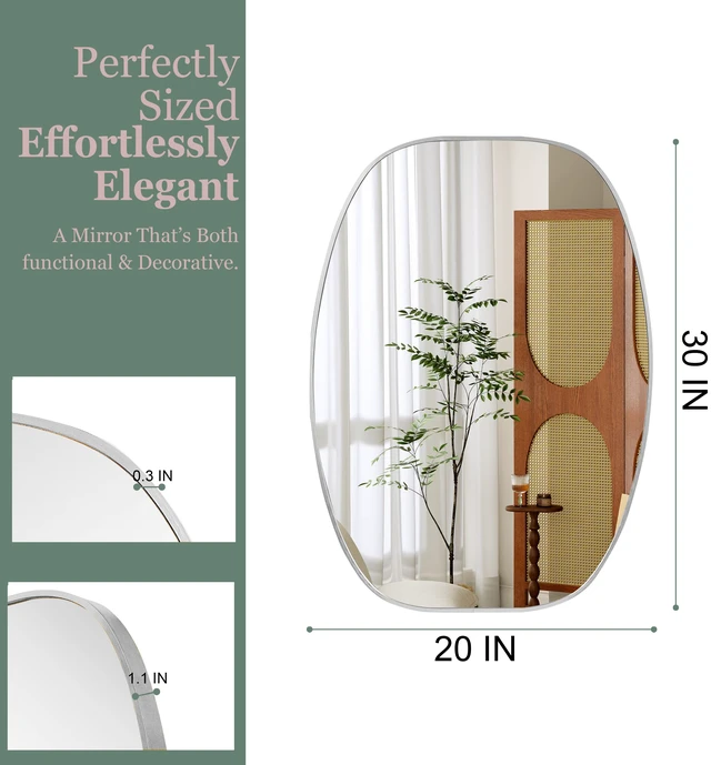 Alt view image 5 of 7 - 20 30 in Silver Metal Framed Oval Vanity Bathrrom Mirror for Wall, Aluminium and Tempered Glass, Mirrors