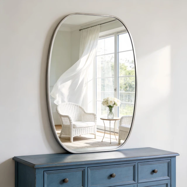 Alt view image 2 of 7 - 20 30 in Silver Metal Framed Oval Vanity Bathrrom Mirror for Wall, Aluminium and Tempered Glass, Mirrors