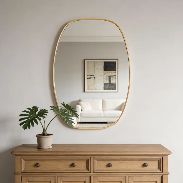 Main image of 24 36 in Gold Metal Framed Oval Vanity Bathrrom Mirror for Wall, Aluminium and Tempered Glass, Mirrors