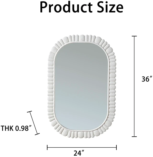 Alt view image 7 of 7 - Inch Oval Scalloped Wall Mirror, Textured MDF Framed Vanity Mirror Wabi Sabi Petal Frame Decorative Wall Vertical Mount