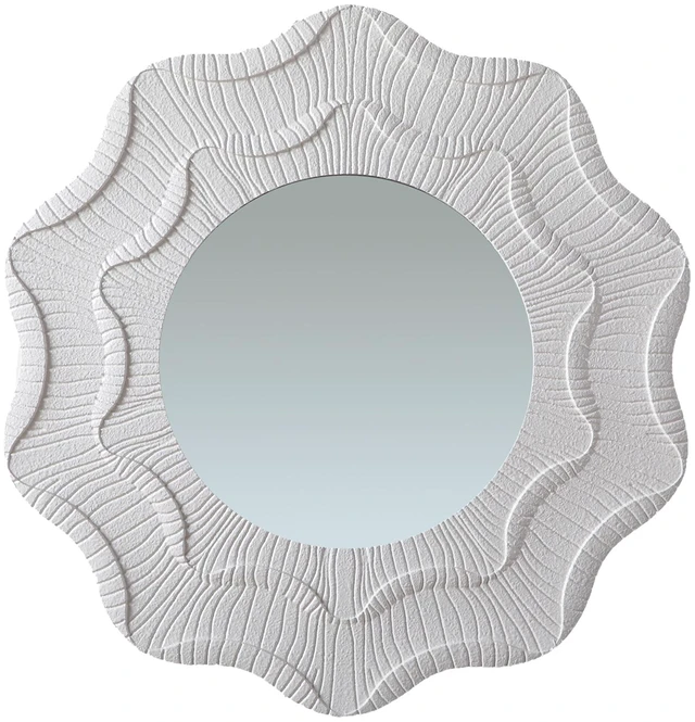 Alt view image 6 of 7 - 31.5 Inch Wavy Flower Wall Mirror, Textured MDF Framed Decorative Round Mirror Carved Ruffled Scalloped Accent Wall
