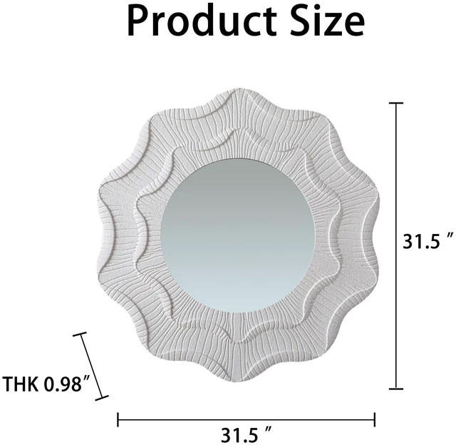 Alt view image 7 of 7 - 31.5 Inch Wavy Flower Wall Mirror, Textured MDF Framed Decorative Round Mirror Carved Ruffled Scalloped Accent Wall