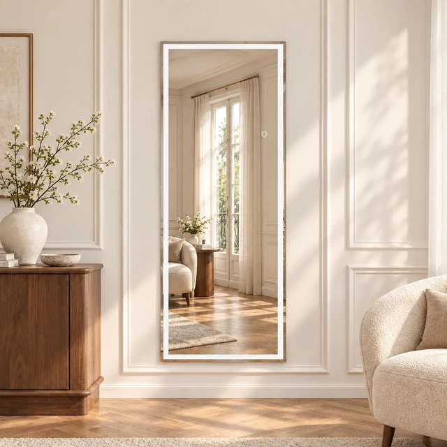 Main image of 81 34 in LED Full Length Mirror with Dimmable, Color Temperature Closed Corner Frame Stand Wall Mount ETL Listed