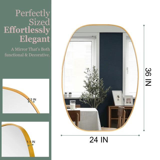Alt view image 5 of 7 - 24 36 in Gold Metal Framed Oval Vanity Bathrrom Mirror for Wall, Aluminium and Tempered Glass, Mirrors