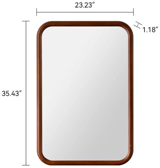 Alt view image 6 of 7 - Rounded Rectangle Wall Mirror 23.23 35.43 Inch, Solid Wood Frame Hanging Mirror with Wood Finish Decor for Living