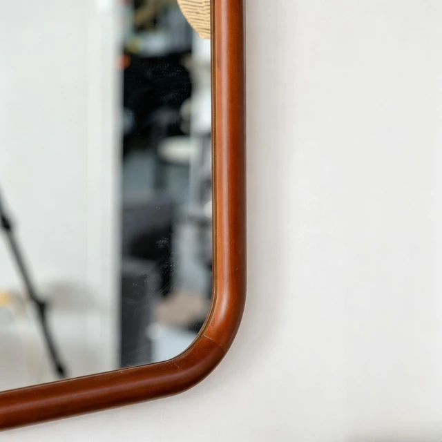 Alt view image 3 of 7 - Rounded Rectangle Wall Mirror 23.23 35.43 Inch, Solid Wood Frame Hanging Mirror with Wood Finish Decor for Living