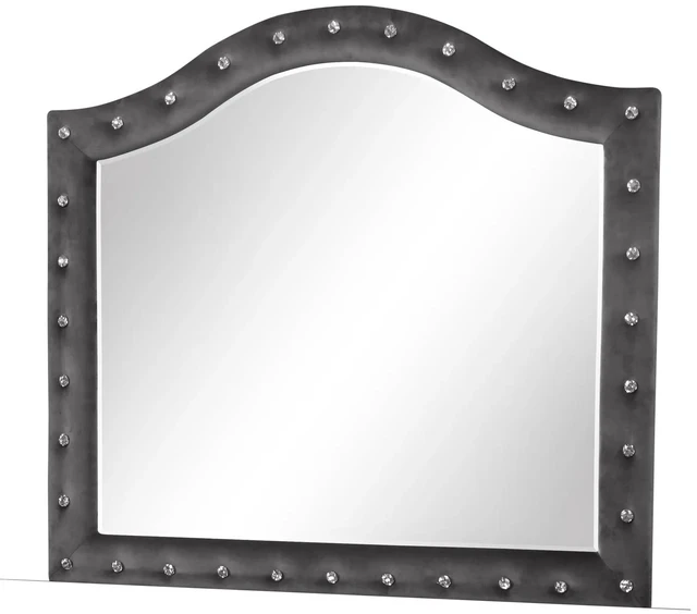 Main image of Crystal Tufted Upholstery Mirror Finished with Velvet Fabric Made with in Includes Mirror Only, Gray, Wood, Vanity