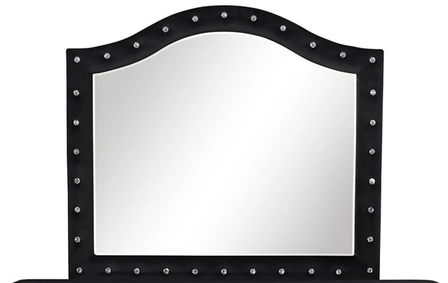 Main image of Crystal Tufted Upholstery Mirror Includes Mirror Only Made with in Same Inventory, Black, Wood, Vanity Dresser