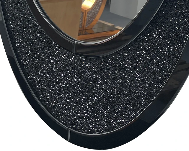 Alt view image 6 of 7 - Handcrafted Oval Crushed Diamond Wall Mirror, High Scenario Decor Mirror, Black, MDF and Glass