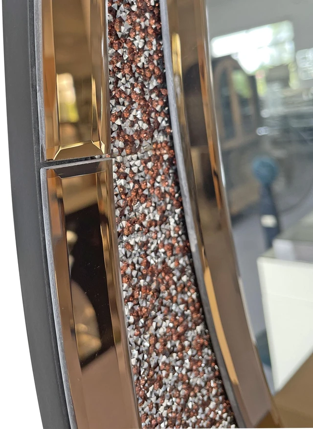 Alt view image 6 of 7 - Hand Crafted Crescent Crushed Diamond Wall Mirror, High Use Vanity Mirror, Brown, MDF and Glass