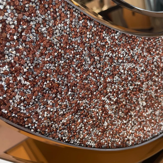 Alt view image 5 of 7 - Hand Crafted Crescent Crushed Diamond Wall Mirror, High Use Vanity Mirror, Brown, MDF and Glass