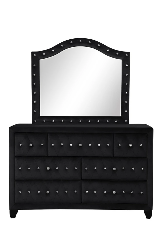 Alt view image 4 of 5 - Crystal Tufted Upholstery Mirror Includes Mirror Only Made with in Same Inventory, Black, Wood, Vanity Dresser